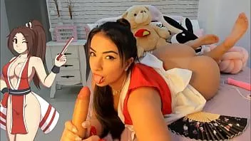 play Mai shiranui cosplay wheel of sex game playing with her hitachi vibrator and cumming so hard